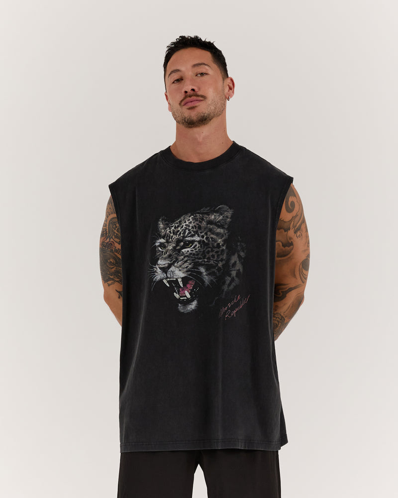 TIMELESS LEOPARD TANK - FADED BLACK