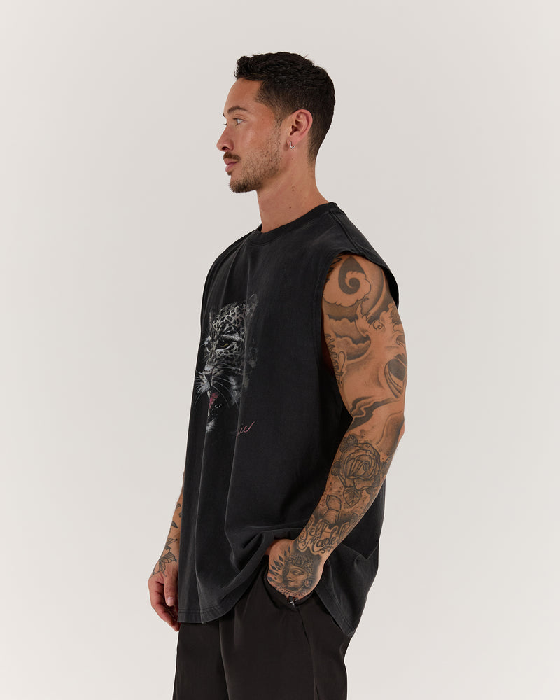 TIMELESS LEOPARD TANK - FADED BLACK