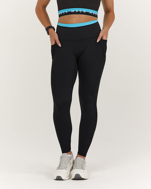 TRAINING RANGE ELEVATE II POCKET FULL LENGTH LEGGINGS - BLACK HYPER BLUE