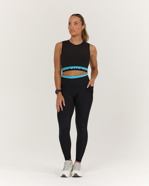 TRAINING RANGE ELEVATE II POCKET FULL LENGTH LEGGINGS - BLACK HYPER BLUE