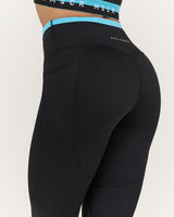 TRAINING RANGE ELEVATE II POCKET FULL LENGTH LEGGINGS - BLACK HYPER BLUE