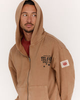 MENS FLEECE BOXY ZIP UP HOODIE - FADED SAHARA VENTURE