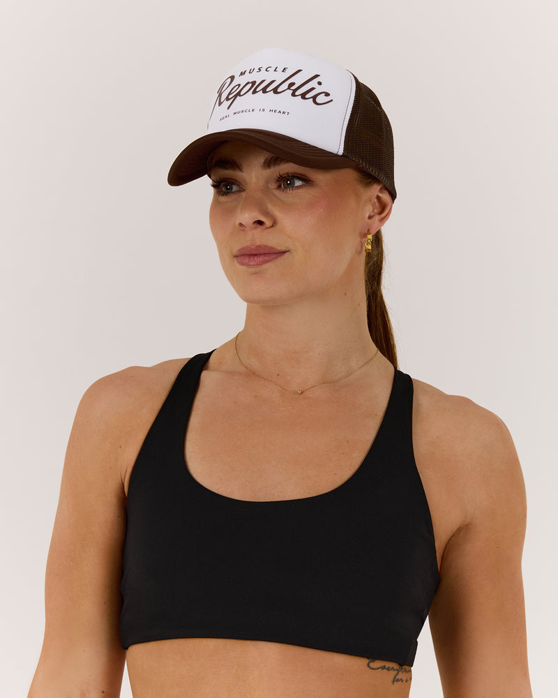 WOMENS VINTAGE TRUCKER CAP - BROWN WHITE