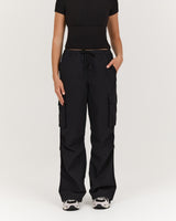 WOVEN UTILITY TALL PANT - BLACK