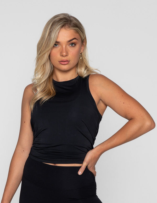 LUXE TIE BACK TANK - BLACK