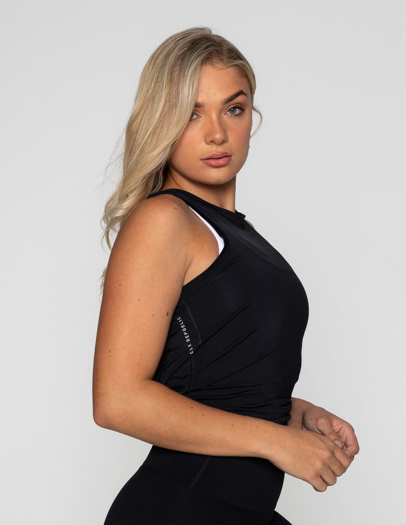 LUXE TIE BACK TANK - BLACK