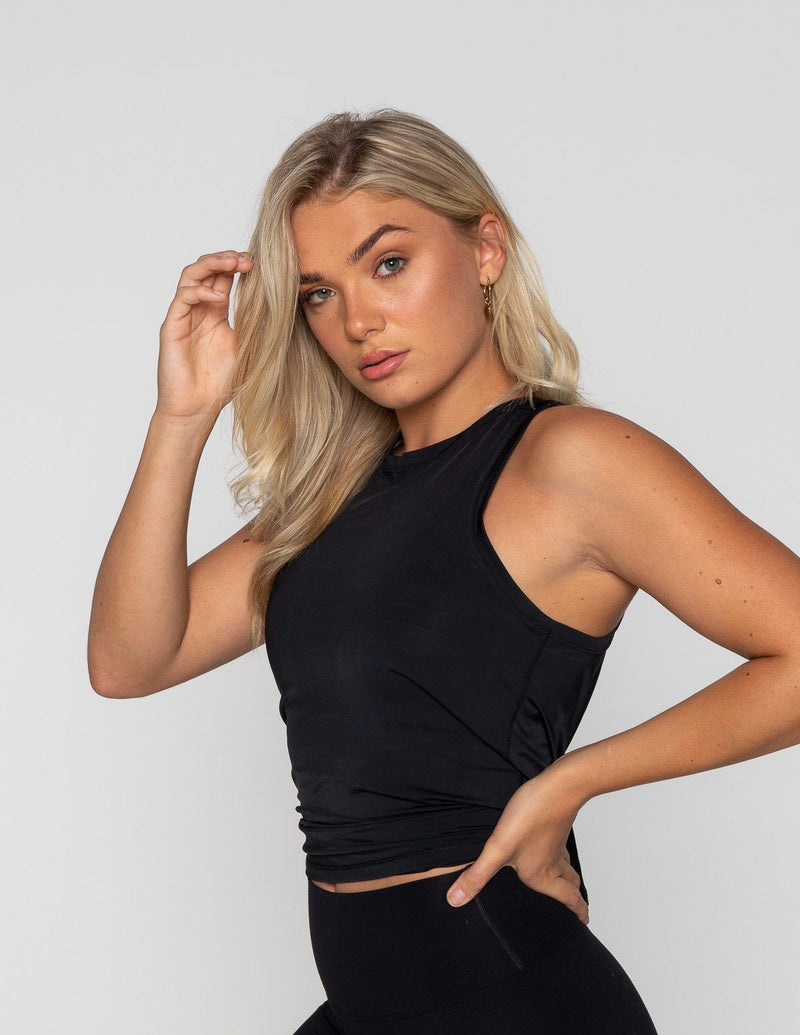 LUXE TIE BACK TANK - BLACK